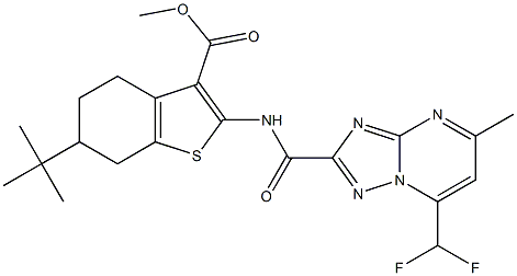 methyl 6-tert-butyl-2-({[7-(difluoromethyl)-5-methyl[1,2,4]triazolo[1,5-a]pyrimidin-2-yl]carbonyl}amino)-4,5,6,7-tetrahydro-1-benzothiophene-3-carboxylate Struktur