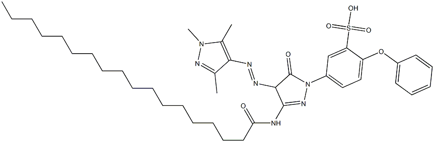 5-{5-oxo-3-(stearoylamino)-4-[(1,3,5-trimethyl-1H-pyrazol-4-yl)diazenyl]-4,5-dihydro-1H-pyrazol-1-yl}-2-phenoxybenzenesulfonic acid Struktur