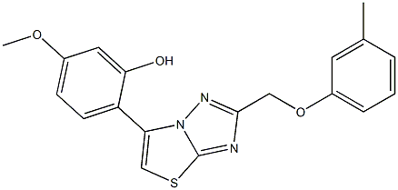 5-methoxy-2-{2-[(3-methylphenoxy)methyl][1,3]thiazolo[3,2-b][1,2,4]triazol-6-yl}phenol Struktur