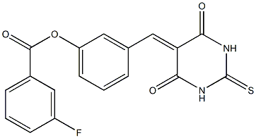 3-[(4,6-dioxo-2-thioxotetrahydro-5(2H)-pyrimidinylidene)methyl]phenyl 3-fluorobenzoate Struktur