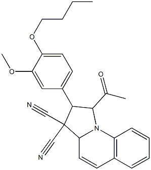 1-acetyl-2-(4-butoxy-3-methoxyphenyl)-1,2-dihydropyrrolo[1,2-a]quinoline-3,3(3aH)-dicarbonitrile Struktur