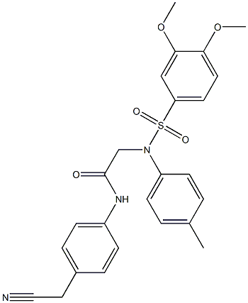 2-[{[3,4-bis(methyloxy)phenyl]sulfonyl}(4-methylphenyl)amino]-N-[4-(cyanomethyl)phenyl]acetamide Struktur