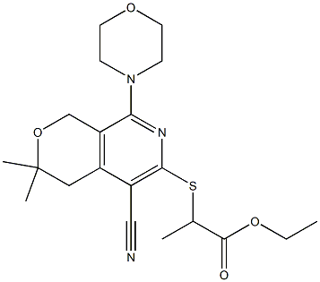 ethyl 2-{[5-cyano-3,3-dimethyl-8-(4-morpholinyl)-3,4-dihydro-1H-pyrano[3,4-c]pyridin-6-yl]sulfanyl}propanoate Struktur