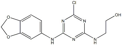 2-{[4-(1,3-benzodioxol-5-ylamino)-6-chloro-1,3,5-triazin-2-yl]amino}ethanol Struktur