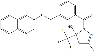 3-methyl-1-{3-[(2-naphthyloxy)methyl]benzoyl}-5-(trifluoromethyl)-4,5-dihydro-1H-pyrazol-5-ol Struktur