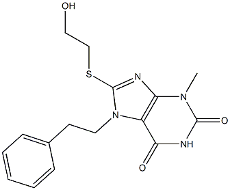 8-[(2-hydroxyethyl)sulfanyl]-3-methyl-7-(2-phenylethyl)-3,7-dihydro-1H-purine-2,6-dione Struktur