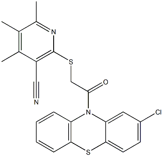 2-{[2-(2-chloro-10H-phenothiazin-10-yl)-2-oxoethyl]sulfanyl}-4,5,6-trimethylnicotinonitrile Struktur