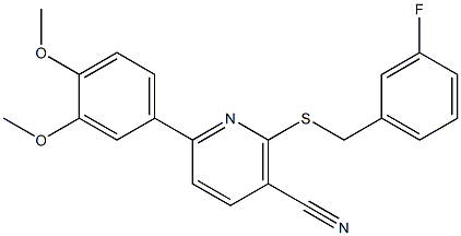 6-(3,4-dimethoxyphenyl)-2-[(3-fluorobenzyl)sulfanyl]nicotinonitrile Struktur