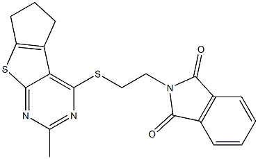 2-{2-[(2-methyl-6,7-dihydro-5H-cyclopenta[4,5]thieno[2,3-d]pyrimidin-4-yl)sulfanyl]ethyl}-1H-isoindole-1,3(2H)-dione Struktur