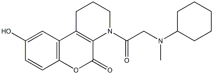 4-{[cyclohexyl(methyl)amino]acetyl}-9-hydroxy-1,2,3,4-tetrahydro-5H-chromeno[3,4-b]pyridin-5-one Struktur