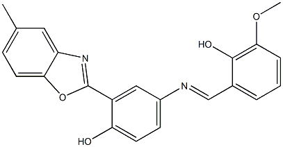 4-[(2-hydroxy-3-methoxybenzylidene)amino]-2-(5-methyl-1,3-benzoxazol-2-yl)phenol Struktur