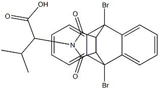 2-(1,8-dibromo-16,18-dioxo-17-azapentacyclo[6.6.5.0~2,7~.0~9,14~.0~15,19~]nonadeca-2,4,6,9,11,13-hexaen-17-yl)-3-methylbutanoic acid Struktur