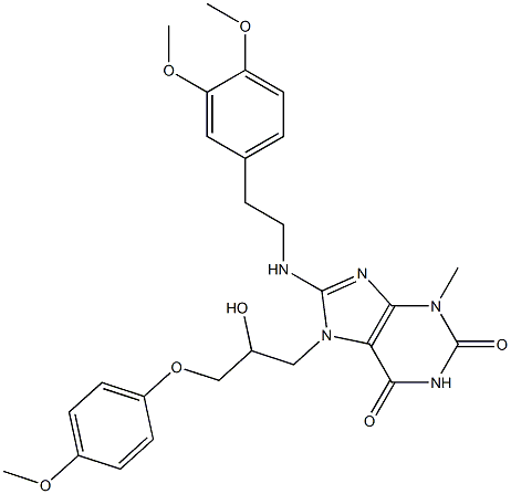 8-{[2-(3,4-dimethoxyphenyl)ethyl]amino}-7-[2-hydroxy-3-(4-methoxyphenoxy)propyl]-3-methyl-3,7-dihydro-1H-purine-2,6-dione Struktur