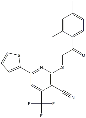 2-{[2-(2,4-dimethylphenyl)-2-oxoethyl]sulfanyl}-6-(2-thienyl)-4-(trifluoromethyl)nicotinonitrile Struktur