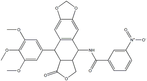 3-nitro-N-[8-oxo-9-(3,4,5-trimethoxyphenyl)-5,5a,6,8,8a,9-hexahydrofuro[3',4':6,7]naphtho[2,3-d][1,3]dioxol-5-yl]benzamide Struktur