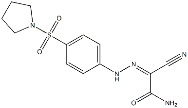 2-cyano-2-{(Z)-2-[4-(1-pyrrolidinylsulfonyl)phenyl]hydrazono}acetamide Struktur