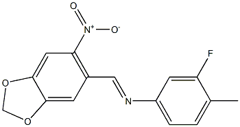 N-(3-fluoro-4-methylphenyl)-N-[(E)-(6-nitro-1,3-benzodioxol-5-yl)methylidene]amine Struktur