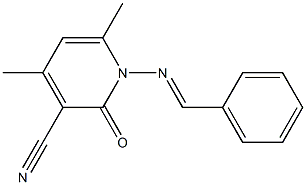 4,6-dimethyl-2-oxo-1-{[(E)-phenylmethylidene]amino}-1,2-dihydro-3-pyridinecarbonitrile Struktur