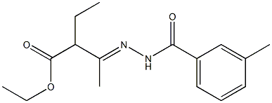 ethyl 2-ethyl-3-[(E)-2-(3-methylbenzoyl)hydrazono]butanoate Struktur