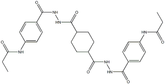 N-{4-[(2-{[4-({2-[4-(propionylamino)benzoyl]hydrazino}carbonyl)cyclohexyl]carbonyl}hydrazino)carbonyl]phenyl}propanamide Struktur