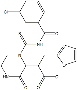 tetrahydro-2-furanylmethyl 2-(1-{[(3-chlorobenzoyl)amino]carbothioyl}-3-oxo-2-piperazinyl)acetate Struktur