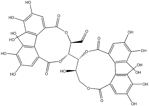 2-O,3-O:4-O,6-O-Bis(4,4',5,5',6,6'-hexahydroxybiphenyl-2,2'-diylbiscarbonyl)-D-glucose Struktur