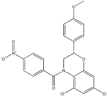 5,7-Dichloro-3,4-dihydro-2-(p-methoxyphenyl)-4-(p-nitrobenzoyl)-2H-1,4-benzoxazine Struktur