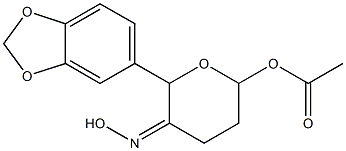 Acetic acid [5-(hydroxyimino)-6-(1,3-benzodioxol-5-yl)tetrahydro-2H-pyran]-2-yl ester Struktur