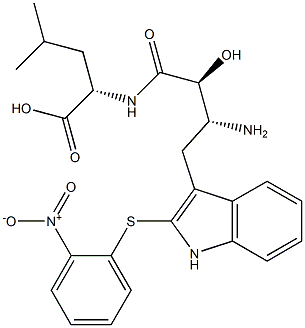 N-[(2S,3R)-3-Amino-2-hydroxy-4-[2-[(2-nitrophenyl)thio]-1H-indol-3-yl]butyryl]-L-leucine Struktur