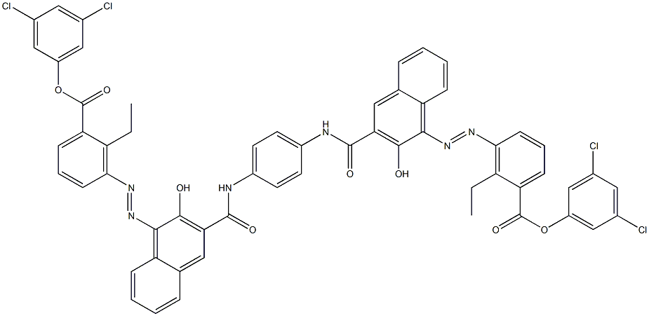 1,4-Bis[1-[[6-ethyl-5-(3,5-dichlorophenoxycarbonyl)phenyl]azo]-2-hydroxy-3-naphthoylamino]benzene Struktur