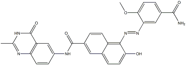 1-[(2-Methoxy-5-carbamoylphenyl)azo]-N-[(2-methyl-3,4-dihydro-4-oxoquinazolin)-6-yl]-2-hydroxynaphthalene-6-carboxamide Struktur