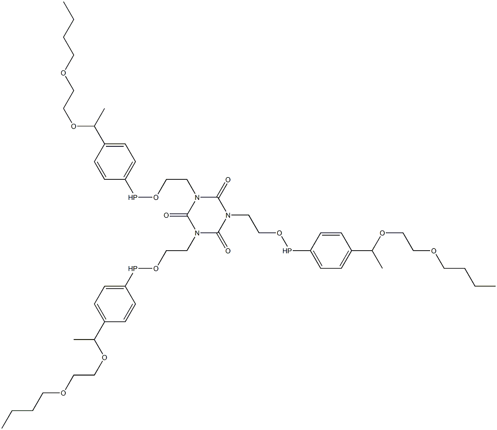 1,3,5-Tris[2-[4-[1-[(2-butoxyethyl)oxy]ethyl]phenylphosphinooxy]ethyl]-1,3,5-triazine-2,4,6(1H,3H,5H)-trione Struktur