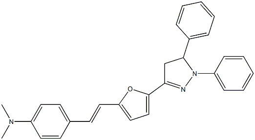 2-[[4,5-Dihydro-1,5-diphenyl-1H-pyrazol]-3-yl]-5-[2-[4-(dimethylamino)phenyl]ethenyl]furan Struktur