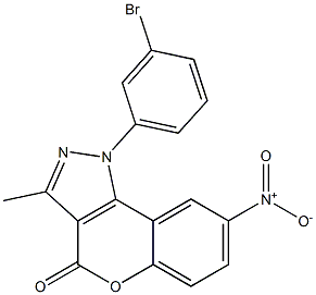 8-Nitro-3-methyl-1-(3-bromophenyl)[1]benzopyrano[4,3-c]pyrazol-4(1H)-one Struktur