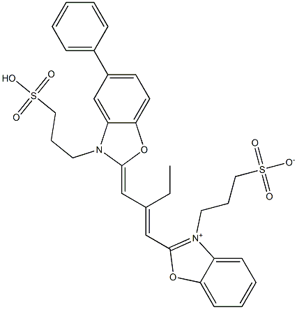 2-[2-[[[5-Phenyl-3-(3-sulfopropyl)-2,3-dihydrobenzoxazol]-2-ylidene]methyl]-1-butenyl]-3-(3-sulfonatopropyl)benzoxazolium Struktur