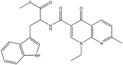 N-[1-Methoxycarbonyl-2-(1H-indol-3-yl)ethyl]-1-ethyl-7-methyl-1,4-dihydro-4-oxo-1,8-naphthyridine-3-carboxamide Struktur