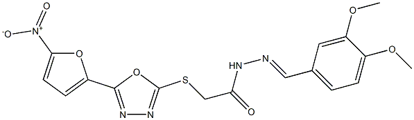 N2-(3,4-Dimethoxybenzylidene)-2-[5-(5-nitro-2-furyl)-1,3,4-oxadiazol-2-ylthio]acetohydrazide Struktur