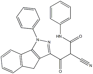 N-(Phenyl)-3-[[1-phenyl-1,4-dihydroindeno[1,2-c]pyrazol]-3-yl]-2-cyano-3-oxopropanamide Struktur