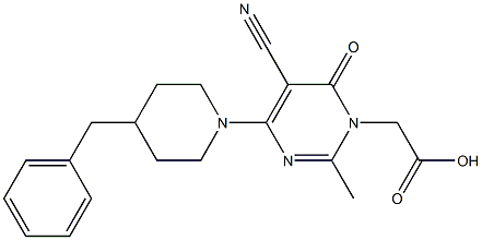 2-Methyl-4-(4-benzyl-1-piperidinyl)-5-cyano-6-oxopyrimidine-1(6H)-acetic acid Struktur