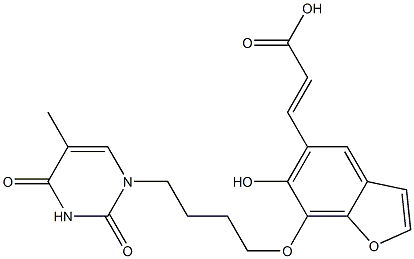 6-Hydroxy-7-[4-[(1,2,3,4-tetrahydro-5-methyl-2,4-dioxopyrimidin)-1-yl]butyloxy]benzofuran-5-acrylic acid Struktur