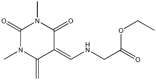 (Z)-5,6-Dihydro-6-methylene-5-(2-ethoxy-2-oxoethylaminomethylene)-1,3-dimethylpyrimidine-2,4(1H,3H)-dione Struktur