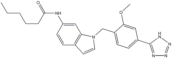 N-[1-[2-Methoxy-4-(1H-tetrazol-5-yl)benzyl]1H-indol-6-yl]hexanamide Struktur