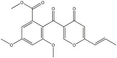 2-[[4-Oxo-6-[(E)-1-propenyl]-4H-pyran-3-yl]carbonyl]-3,5-dimethoxybenzoic acid methyl ester Struktur