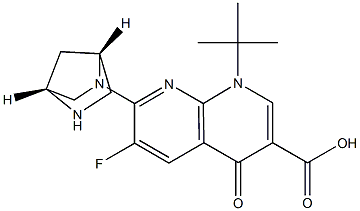 6-Fluoro-1-tert-butyl-7-[(1R,4R)-2,5-diazabicyclo[2.2.1]heptan-2-yl]-1,4-dihydro-4-oxo-1,8-naphthyridine-3-carboxylic acid Struktur