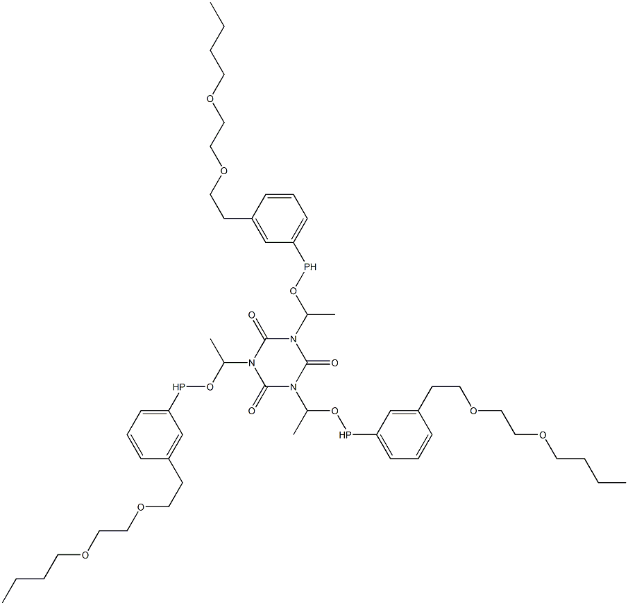 1,3,5-Tris[1-[3-[2-[(2-butoxyethyl)oxy]ethyl]phenylphosphinooxy]ethyl]-1,3,5-triazine-2,4,6(1H,3H,5H)-trione Struktur