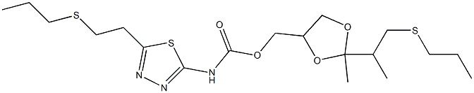 N-[5-(2-Propylthioethyl)-1,3,4-thiadiazol-2-yl]carbamic acid [2-methyl-2-(1-methyl-2-propylthioethyl)-1,3-dioxolan-4-yl]methyl ester Struktur