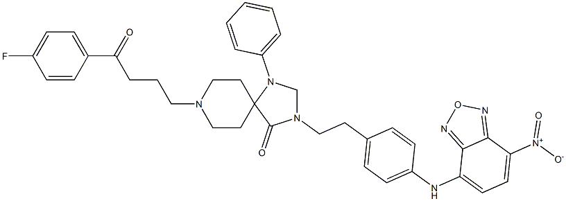 8-[4-(4-Fluorophenyl)-4-oxobutyl]-3-[2-[4-(7-nitro-2,1,3-benzoxadiazol-4-ylamino)phenyl]ethyl]-1-phenyl-1,3,8-triazaspiro[4.5]decan-4-one Struktur