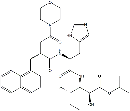 (2S,3S,4S)-3-[N-[(2R)-3-(Morpholinocarbonyl)-2-[(naphthalen-1-yl)methyl]propionyl]-L-histidyl]amino-4-methyl-2-hydroxyhexanoic acid isopropyl ester Struktur