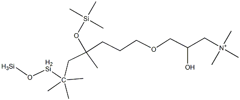 2-Hydroxy-N,N,N-trimethyl-3-[3-[[1,3,3,3-tetramethyl-1-[(trimethylsilyl)oxy]propanedisiloxane]-1-yl]propoxy]-1-propanaminium Struktur