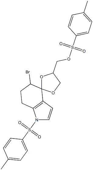 5-Bromo-1-tosyl-4'-tosyloxymethylspiro[4,5,6,7-tetrahydro-1H-indole-4,2'-[1,3]dioxolane] Struktur